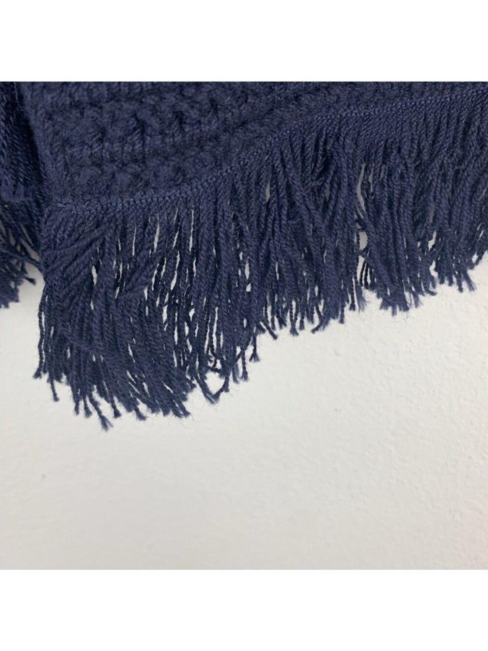 ✨3/$30 Ann Taylor LOFT S Navy Blue Open Front Knit Fringe Cardigan Sweater Top - Picture 2 of 4